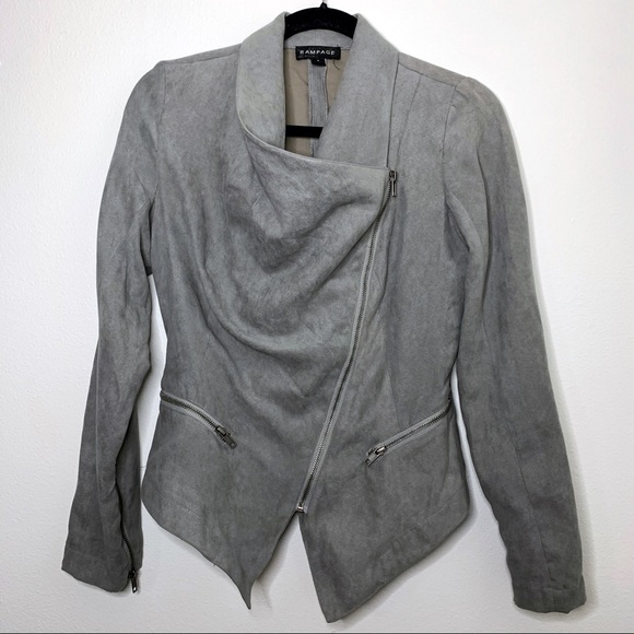 Rampage | Grey Asymmetrical Faux Suede Jacket - S - Picture 2 of 9